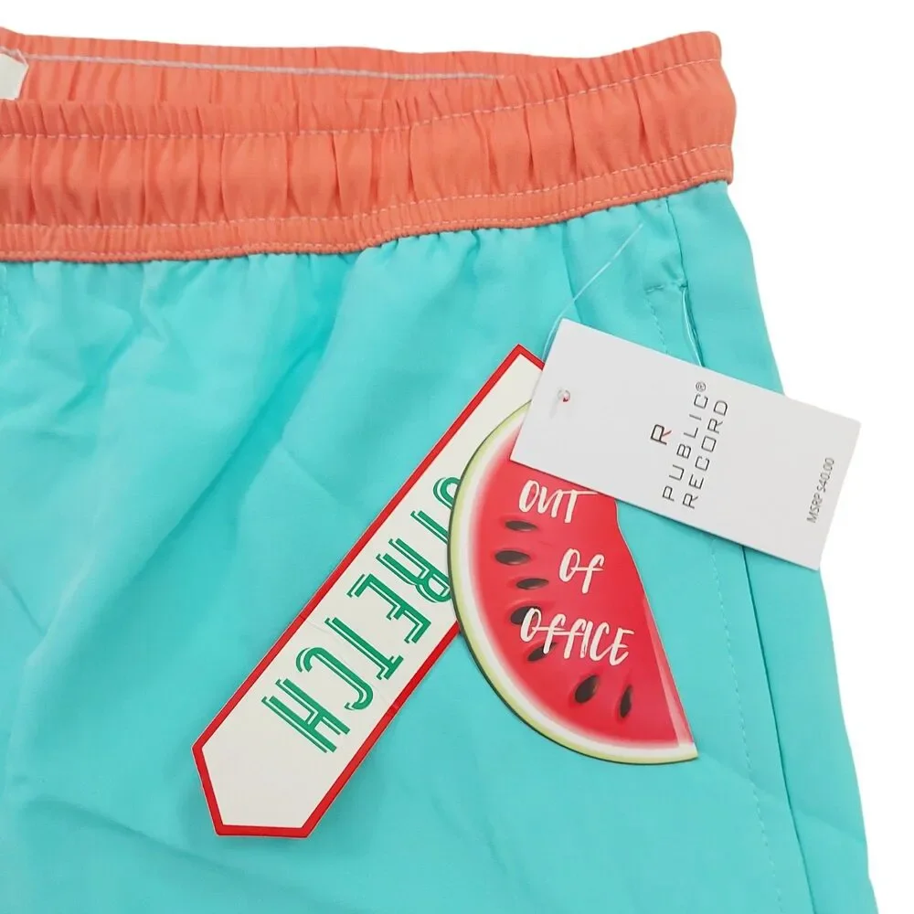 Public Record Shorts Mens Large Green Swim Trunks Unlined Athletic Beach Outdoor